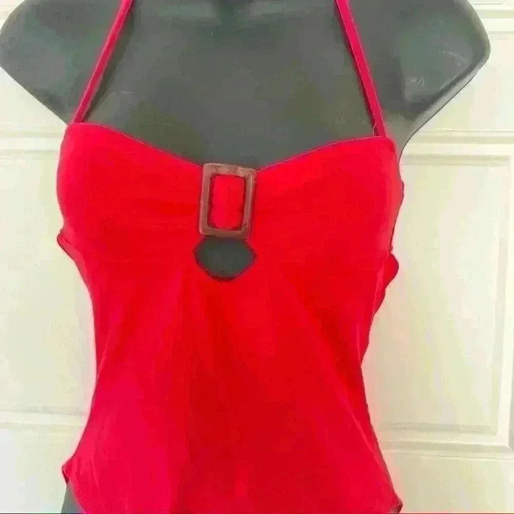 RED BATHING SUIT BACKLESS ONE PIECE WITH BACK STRAP NECK  TIE SIZE SMALL